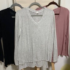 3 Mote V neck light weight sweaters-colors:light gray, mauve, black